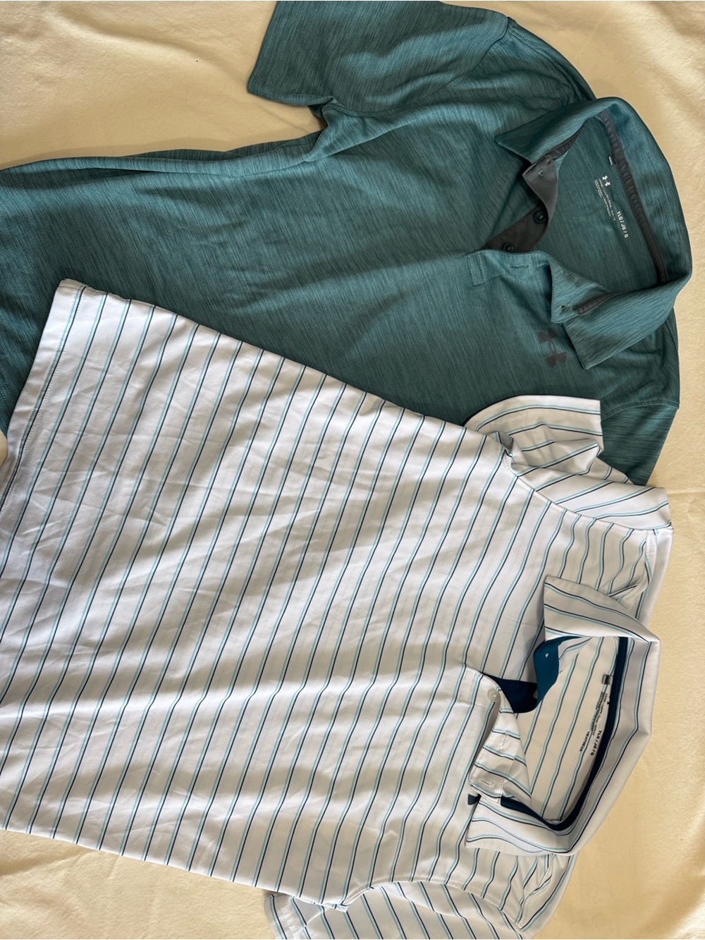 Boys YLG (Youth) Under Armour Teal Solid & White Striped Polo Duo